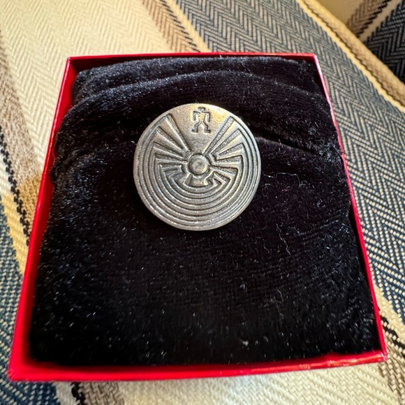 Silver Brooch Pin with Etched Southwest Design - Picture 2 of 5